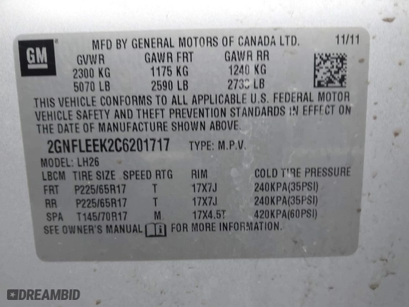2012 Chevrolet Equinox LT w/1LT with VIN 2GNFLEEK2C6201717, listed as a IAAI auction lot 41705151 with 132,091 mi miles. Bid and sale history available at carsss.com. Image 9.