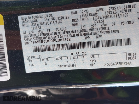 2023 Ford Bronco with VIN 1FMEE5DP9PLB82362, listed as a IAAI auction lot 41443809 with 13,567 mi miles and . Bid and sale history available at DreamBid. Image 9.