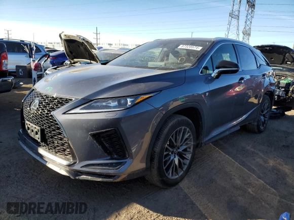 2022 Lexus RX 350 F Sport with VIN 2T2SZMDA3NC360820, listed as a Copart auction lot 87320574 with 48,899 mi miles and Salvage title. Bid and sale history available at DreamBid. Image 1.