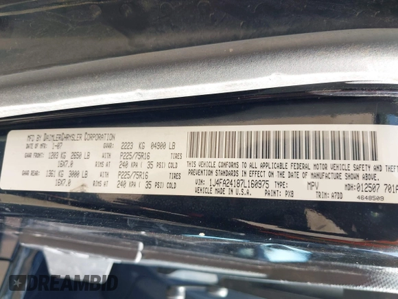 2007 Jeep Wrangler X с VIN 1J4FA24187L160975, выставлен на аукционе IAAI как лот 42488101 с пробегом 124 489 миль миль и . История ставок и продаж доступна на DreamBid. Изображение 9.