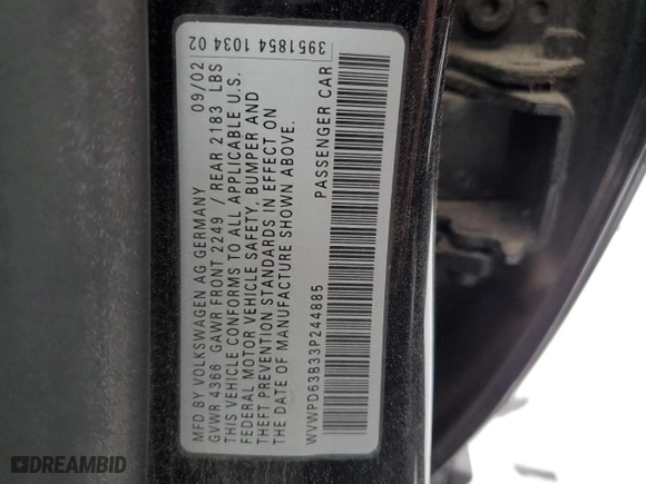2003 Volkswagen Passat GLS with VIN WVWPD63B33P244885, listed as a Copart auction lot 41471955 with 147,198 mi miles and Salvage Title. Bid and sale history available at carsss.com. Image 13.