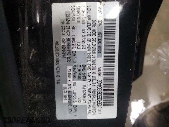 2011 Mazda CX-7 i Sport with VIN JM3ER2B50B0364462, listed as a Copart auction lot 52159025 with 258,023 mi miles and Salvage Title. Bid and sale history available at DreamBid. Image 12.