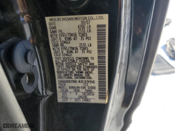 2008 Nissan Frontier SE with VIN 1N6BD06T98C403996, listed as a Copart auction lot 88675535 with 151,904 mi miles and Clean Title. Bid and sale history available at carsss.com. Image 14.