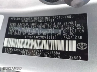2021 Toyota Camry SE Nightshade with VIN 4T1G11AK2MU486841, listed as a IAAI auction lot 41888808 with 74,951 mi miles. Bid and sale history available at carsss.com. Image 9.