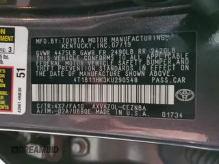 2019 Toyota Camry LE with VIN 4T1B11HK3KU290548, listed as a Copart auction lot 48233685 with 105,700 mi miles and Salvage Title. Bid and sale history available at carsss.com. Image 12.