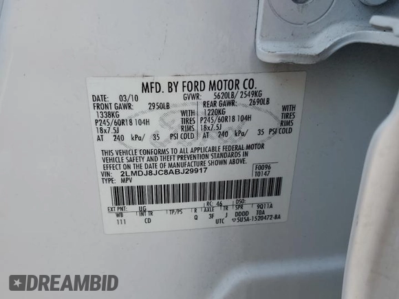 2010 Lincoln MKX z VIN 2LMDJ8JC8ABJ29917, wystawiony jako Copart lot #50023835 z przebiegiem 92 425 mil mil oraz Szkoda całkowita • Salvage title. Historia ofert i sprzedaży dostępna na DreamBid. Obrazek 13.