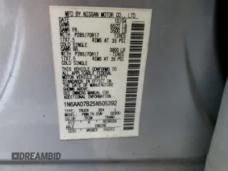 2005 Nissan Titan LE with VIN 1N6AA07B25N505392, listed as a Copart auction lot 50221945 with 187,780 mi miles and Salvage Title. Bid and sale history available at carsss.com. Image 13.