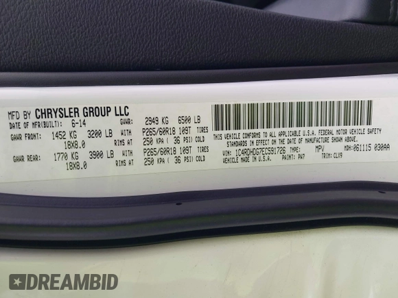 2014 Dodge Durango Limited with VIN 1C4RDHDG7EC591726, listed as a IAAI auction lot 41541255 with 145,051 mi miles and . Bid and sale history available at DreamBid. Image 9.