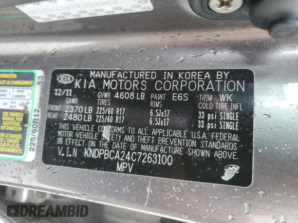 2012 Kia Sportage LX z VIN KNDPBCA24C7263100, wystawiony jako Copart lot #59538495 z przebiegiem 212 750 mil mil oraz Szkoda całkowita • Salvage title. Historia ofert i sprzedaży dostępna na DreamBid. Obrazek 13.
