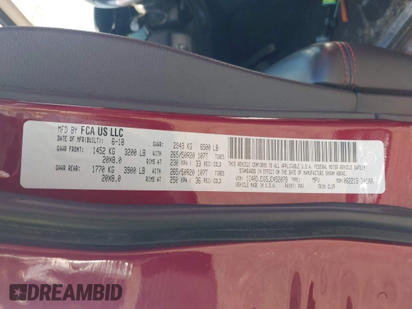 2018 Dodge Durango GT with VIN 1C4RDJDG5JC452079, listed as a IAAI auction lot 42674267 with 187,905 mi miles and . Bid and sale history available at DreamBid. Image 9.