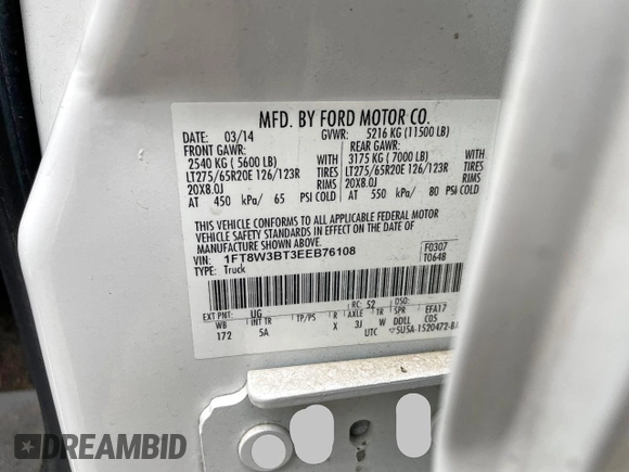 2014 Ford F-350 XLT with VIN 1FT8W3BT3EEB76108, listed as a Copart auction lot 56213775 with 261,799 mi miles and Clean Title. Bid and sale history available at DreamBid. Image 10.