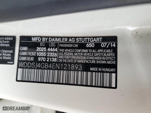 2014 Mercedes-Benz CLA-Class CLA 250 with VIN WDDSJ4GB4EN121893, listed as a Copart auction lot 52675885 with 59,667 mi miles and Salvage Title. Bid and sale history available at carsss.com. Image 12.