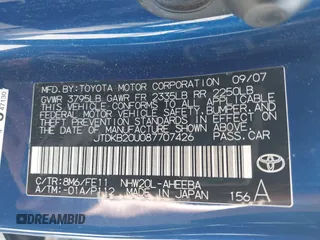 2008 Toyota Prius with VIN JTDKB20U087707426, listed as a IAAI auction lot 42217583 with 209,433 mi miles and . Bid and sale history available at DreamBid. Image 9.