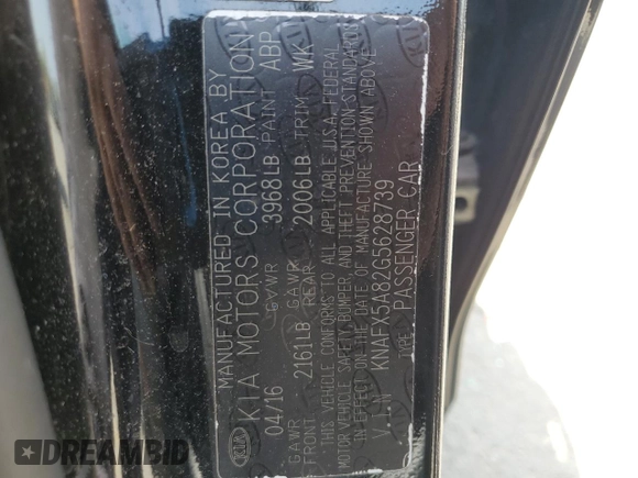 2016 Kia Forte EX with VIN KNAFX5A82G5628739, listed as a Copart auction lot 52540205 with 47,286 mi miles and Salvage Title. Bid and sale history available at DreamBid. Image 12.