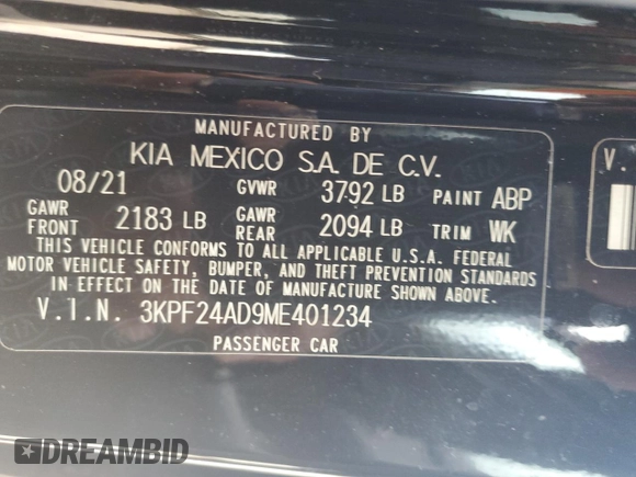 2021 Kia Forte LXS with VIN 3KPF24AD9ME401234, listed as a Copart auction lot 53972085 with 74,840 mi miles and Salvage title. Bid and sale history available at DreamBid. Image 12.