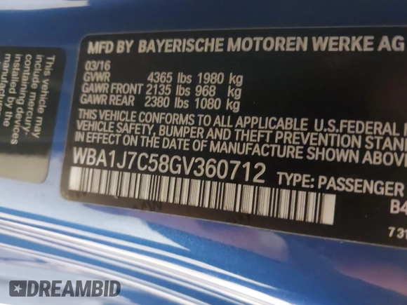 2016 BMW 2 Series M235i with VIN WBA1J7C58GV360712, listed as a IAAI auction lot 41975610 with 18,258 mi miles. Bid and sale history available at carsss.com. Image 9.