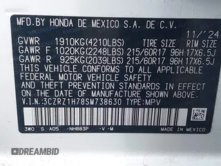 2025 Honda HR-V EX-L z VIN 3CZRZ1H78SM738630, wystawiony jako IAAI lot #41944020 z przebiegiem 4006 mil mil oraz . Historia ofert i sprzedaży dostępna na DreamBid. Obrazek 9.