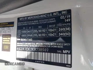2019 Mercedes-Benz GLS 550 with VIN 4JGDF7DE2KB238949, listed as a IAAI auction lot 42055169 with 70,551 mi miles and . Bid and sale history available at DreamBid. Image 9.