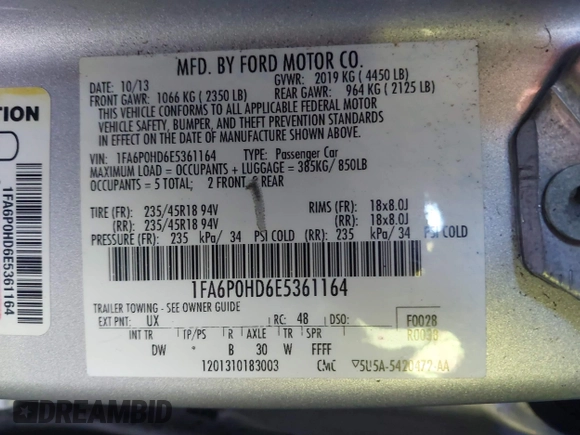 2014 Ford Fusion SE with VIN 1FA6P0HD6E5361164, listed as a IAAI auction lot 41647517 with 133,521 mi miles. Bid and sale history available at carsss.com. Image 9.