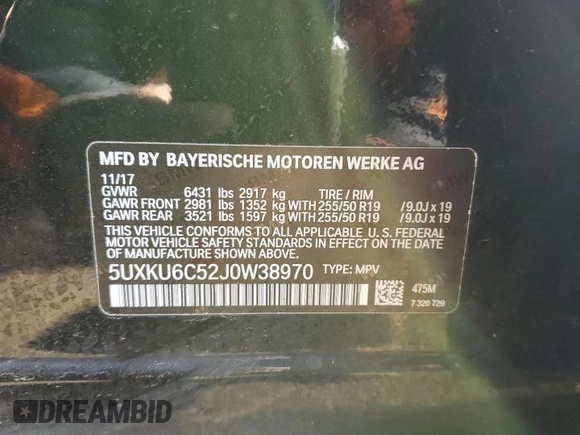 2018 BMW X6 xDrive50i with VIN 5UXKU6C52J0W38970, listed as a Copart auction lot 47597375 with 76,538 mi miles and Salvage Title. Bid and sale history available at carsss.com. Image 12.