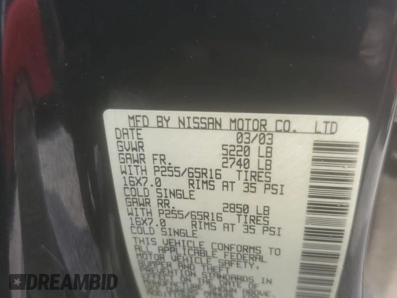 2003 Nissan Frontier XE with VIN 1N6ED29XX3C437591, listed as a Copart auction lot 65471455 with Not provided miles and Clean title. Bid and sale history available at DreamBid. Image 12.
