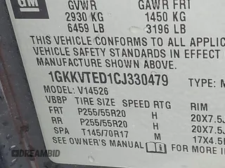 2012 GMC Acadia Denali with VIN 1GKKVTED1CJ330479, listed as a IAAI auction lot 40865663 with 215,430 mi miles. Bid and sale history available at carsss.com. Image 9.