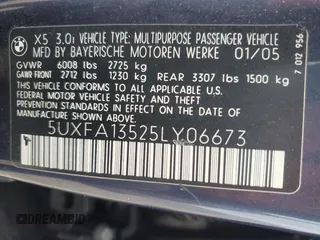 2005 BMW X5 3.0i with VIN 5UXFA13525LY06673, listed as a Copart auction lot 47687345 with 197,052 mi miles and Clean Title. Bid and sale history available at carsss.com. Image 13.