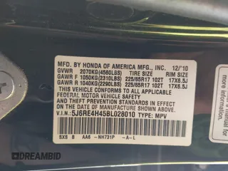 2011 Honda CR-V SE with VIN 5J6RE4H45BL028010, listed as a IAAI auction lot 41621716 with 235,519 mi miles. Bid and sale history available at carsss.com. Image 9.