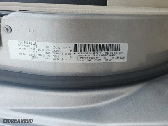 2020 Chrysler Voyager LXI with VIN 2C4RC1DG1LR145070, listed as a Copart auction lot 87823555 with NaN miles and Salvage Title. Bid and sale history available at carsss.com. Image 14.