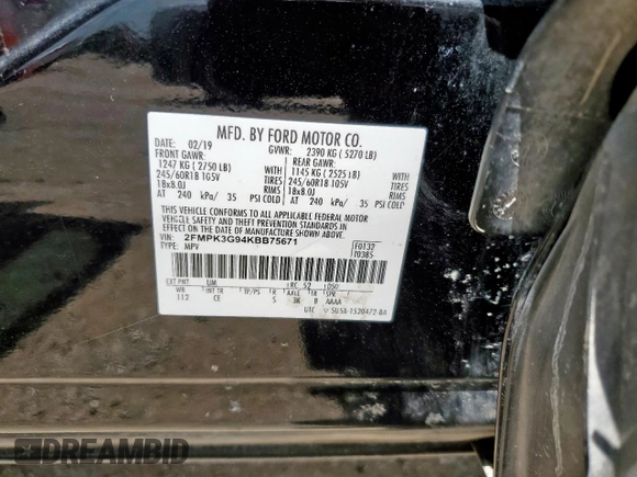 2019 Ford Edge SE with VIN 2FMPK3G94KBB75671, listed as a Copart auction lot 64640805 with 142,975 mi miles and Clean title. Bid and sale history available at DreamBid. Image 13.