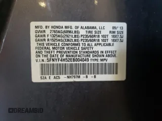 2014 Honda Pilot EX-L with VIN 5FNYF4H52EB004049, listed as a Copart auction lot 55529765 with 149,406 mi miles and Salvage Title. Bid and sale history available at DreamBid. Image 14.