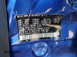 2020 Honda HR-V EX with VIN 3CZRU6H54LM705247, listed as a Copart auction lot 49350295 with 48,103 mi miles and Salvage Title. Bid and sale history available at carsss.com. Image 13.
