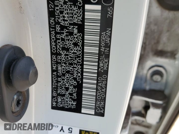 2018 Toyota Prius Two z VIN JTDKARFU0J3054693, wystawiony jako Copart lot #57581855 z przebiegiem 51 684 mil mil oraz Szkoda całkowita • Salvage title. Historia ofert i sprzedaży dostępna na DreamBid. Obrazek 12.
