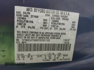 2000 Ford Explorer XLT z VIN 1FMZU73X0YZC01123, wystawiony jako IAAI lot #41487199 z przebiegiem 143 697 mil mil oraz . Historia ofert i sprzedaży dostępna na DreamBid. Obrazek 9.
