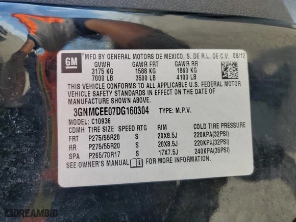 2013 Chevrolet Avalanche LS with VIN 3GNMCEE07DG160304, listed as a Copart auction lot 52943945 with 139,643 mi miles and Salvage Title. Bid and sale history available at carsss.com. Image 12.