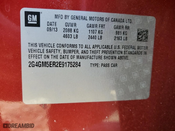 2014 Buick Regal Premium I with VIN 2G4GM5ER2E9175284, listed as a Copart auction lot 42518515 with 0 mi miles and Salvage Title. Bid and sale history available at carsss.com. Image 15.