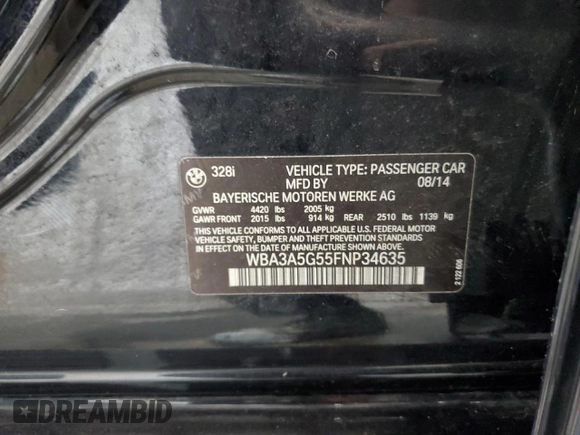 2015 BMW 3 Series 328i z VIN WBA3A5G55FNP34635, wystawiony jako Copart lot #60040115 z przebiegiem 167 589 mil mil oraz Szkoda całkowita • Salvage title. Historia ofert i sprzedaży dostępna na DreamBid. Obrazek 12.