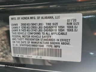 2021 Honda Pilot EX-L with VIN 5FNYF6H51MB011648, listed as a Copart auction lot 49216915 with Not Provided miles and Non Repairable. Bid and sale history available at DreamBid. Image 15.