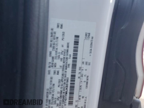2018 Ford Transit z VIN 1FTYE1YM6JKB51903, wystawiony jako Copart lot #82398944 z przebiegiem 94 321 mil mil oraz Czysty tytuł • Clean title. Historia ofert i sprzedaży dostępna na DreamBid. Obrazek 12.