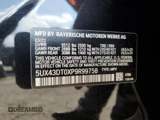 2023 BMW X4 M40i with VIN 5UX43DT0XP9R99758, listed as a Copart auction lot 44651255 with 20,105 mi miles and Salvage Title. Bid and sale history available at carsss.com. Image 14.