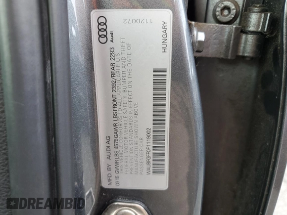 2015 Audi S3 2.0T Premium Plus with VIN WAUBFGFF0F1119002, listed as a Copart auction lot 71107873 with 65,917 mi miles. Bid and sale history available at carsss.com. Image 12.