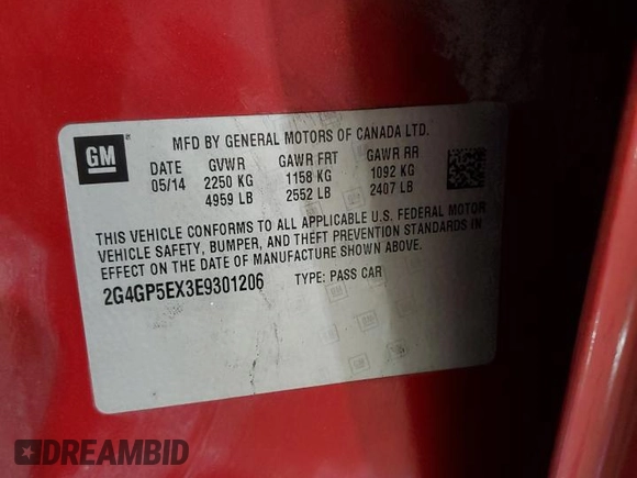 2014 Buick Regal Premium I with VIN 2G4GP5EX3E9301206, listed as a Copart auction lot 41874775 with 116,016 mi miles and Clean Title. Bid and sale history available at DreamBid. Image 12.