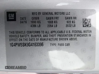 2016 Buick Verano Sport Touring с VIN 1G4PW5SK9G4163396, выставлен на аукционе IAAI как лот 42167321 с пробегом 85 919 миль миль и . История ставок и продаж доступна на DreamBid. Изображение 9.