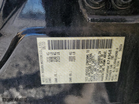 2010 Nissan Maxima 3.5 SV w/Sport Pkg with VIN 1N4AA5APXAC874968, listed as a Copart auction lot 80580524 with 185,274 mi miles and Salvage Title. Bid and sale history available at carsss.com. Image 14.