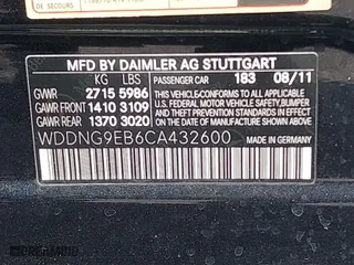 2012 Mercedes-Benz S-Class S 550 with VIN WDDNG9EB6CA432600, listed as a IAAI auction lot 41932873 with 98,117 mi miles. Bid and sale history available at carsss.com. Image 9.
