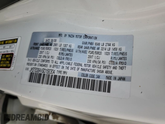 2009 Mazda CX-9 Touring with VIN JM3TB38AX90168304, listed as a Copart auction lot 56498644 with 278,458 mi miles and Salvage Title. Bid and sale history available at carsss.com. Image 13.