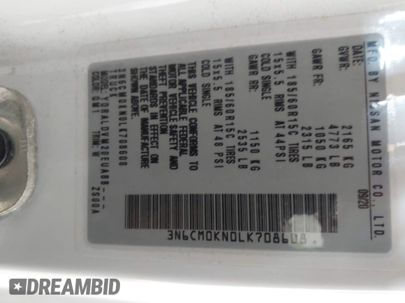 2020 Nissan NV200 SV с VIN 3N6CM0KN0LK708608, выставлен на аукционе IAAI как лот 41971708 с пробегом 43 495 миль миль и . История ставок и продаж доступна на DreamBid. Изображение 9.