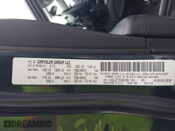 2013 Dodge Durango Crew z VIN 1C4SDJDT7DC684766, wystawiony jako IAAI lot #41277670 z przebiegiem 115 555 mil mil oraz . Historia ofert i sprzedaży dostępna na DreamBid. Obrazek 9.