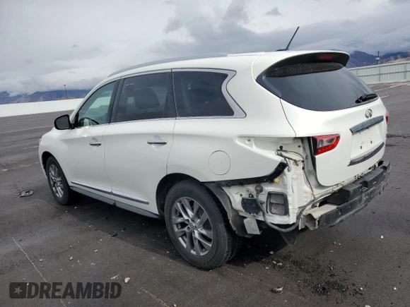 2013 Infiniti JX35 with VIN 5N1AL0MM9DC302590, listed as a Copart auction lot 75949544 with 163,544 mi miles and Salvage Title. Bid and sale history available at carsss.com. Image 2.