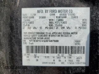 2010 Ford F-150 with VIN 1FTEW1CV2AFA87688, listed as a Copart auction lot 55324715 with 262,569 mi miles and Clean title. Bid and sale history available at DreamBid. Image 12.